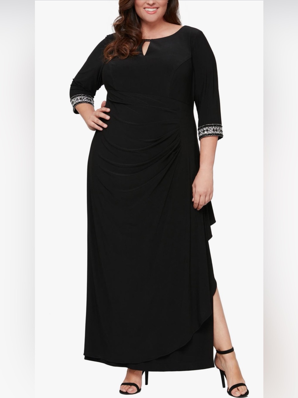 NWT Alex Evenings Embellished Faux Wrap Maxi Gown Black Size 20W